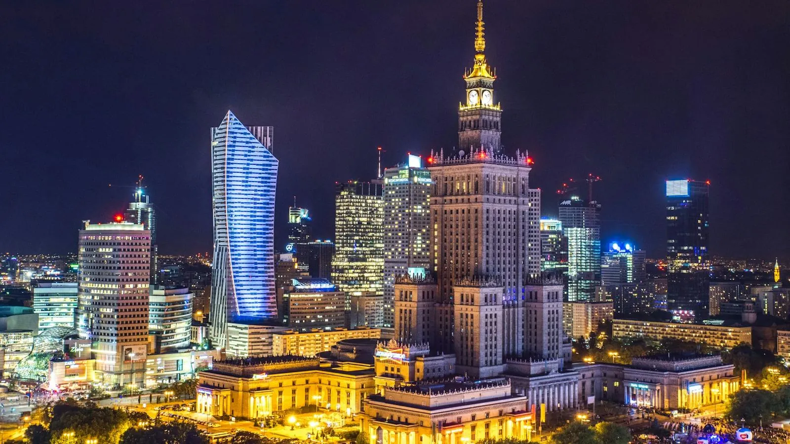 Warsaw skyline at night