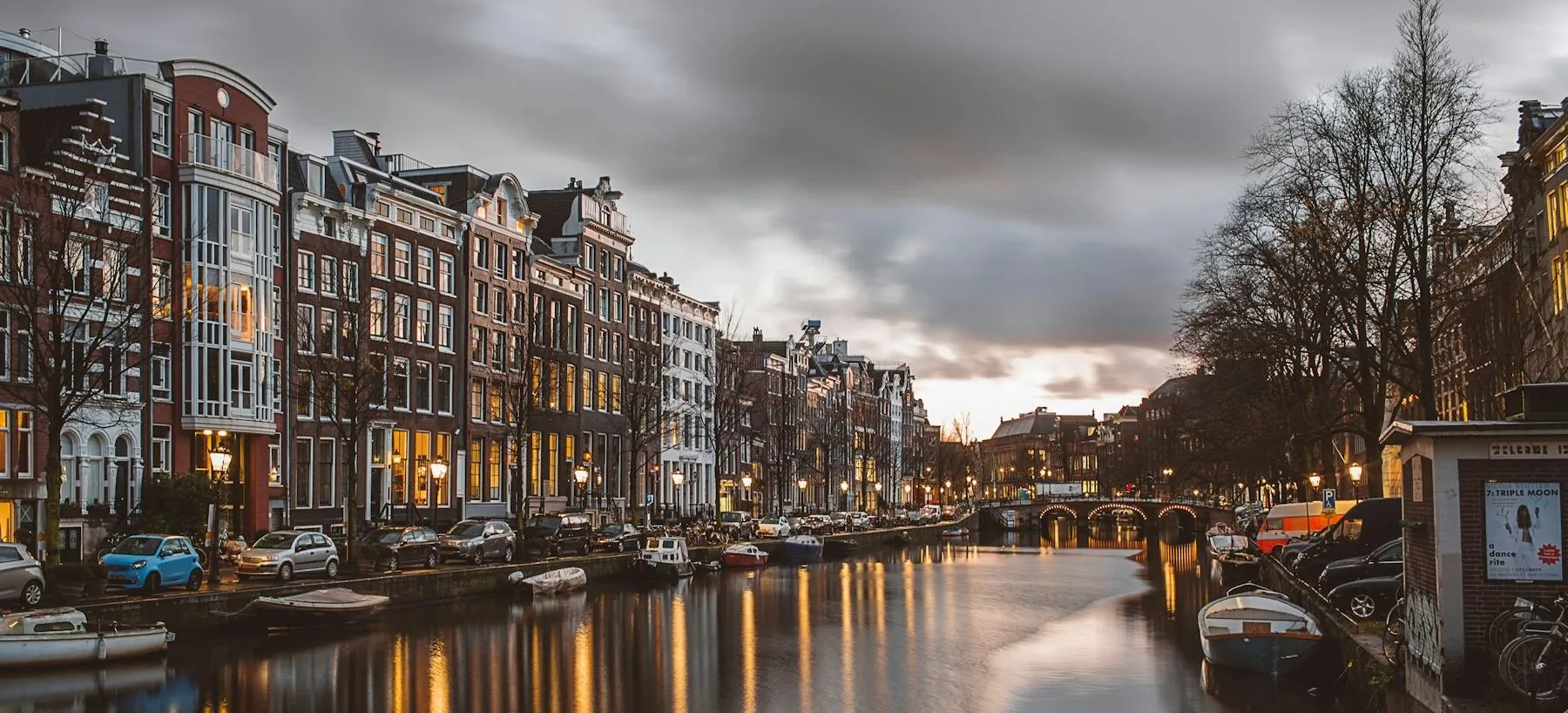 Amsterdam canal at dusk