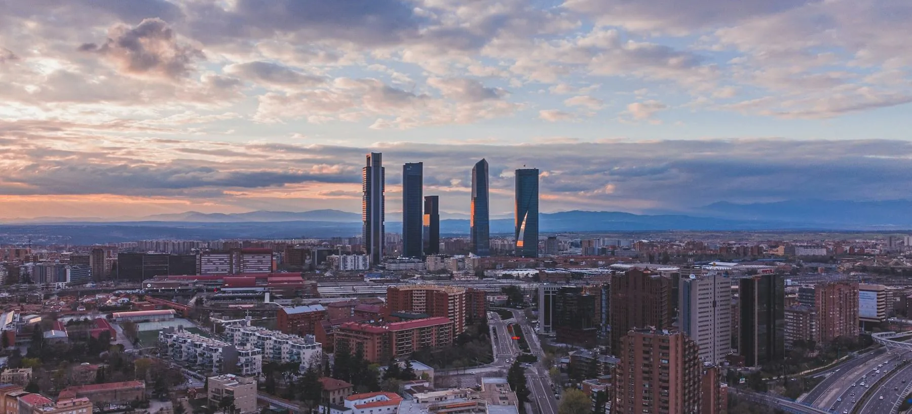 Madrid’s Cuatro Torres at dusk
